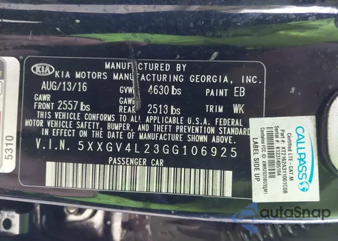 2016 Kia Optima Sxl Turbo from USA, damaged, VIN 5XXGV4L23GG106925